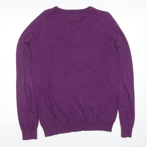 Joules Men's Purple Merino Wool V-Neck Jumper Size S