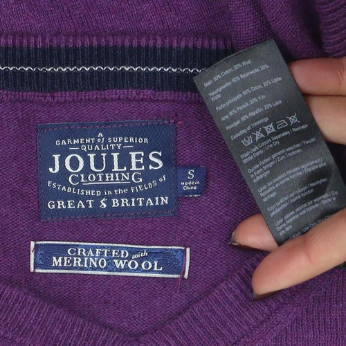 Joules Men's Purple Merino Wool V-Neck Jumper Size S