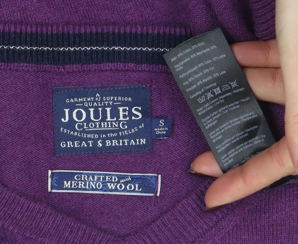 Joules Men's Purple Merino Wool V-Neck Jumper Size S