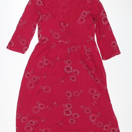White Stuff Women Red Floral Embroidered A-Line Viscose Dress Size 12