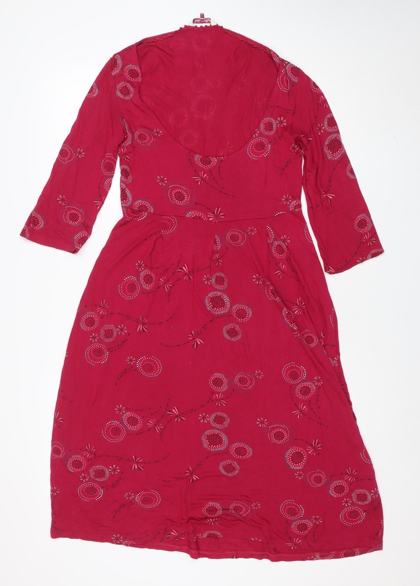 White Stuff Women Red Floral Embroidered A-Line Viscose Dress Size 12