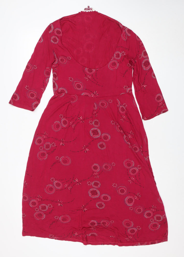 White Stuff Women Red Floral Embroidered A-Line Viscose Dress Size 12
