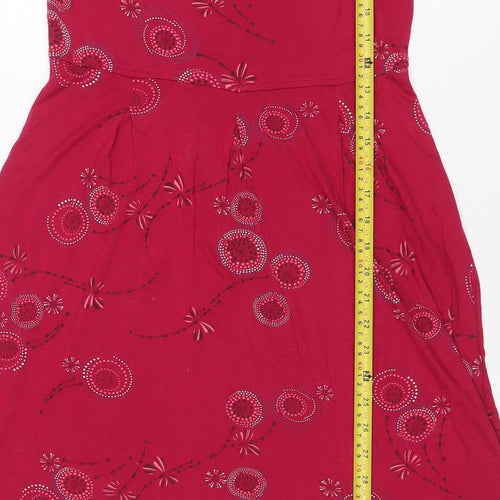 White Stuff Women Red Floral Embroidered A-Line Viscose Dress Size 12