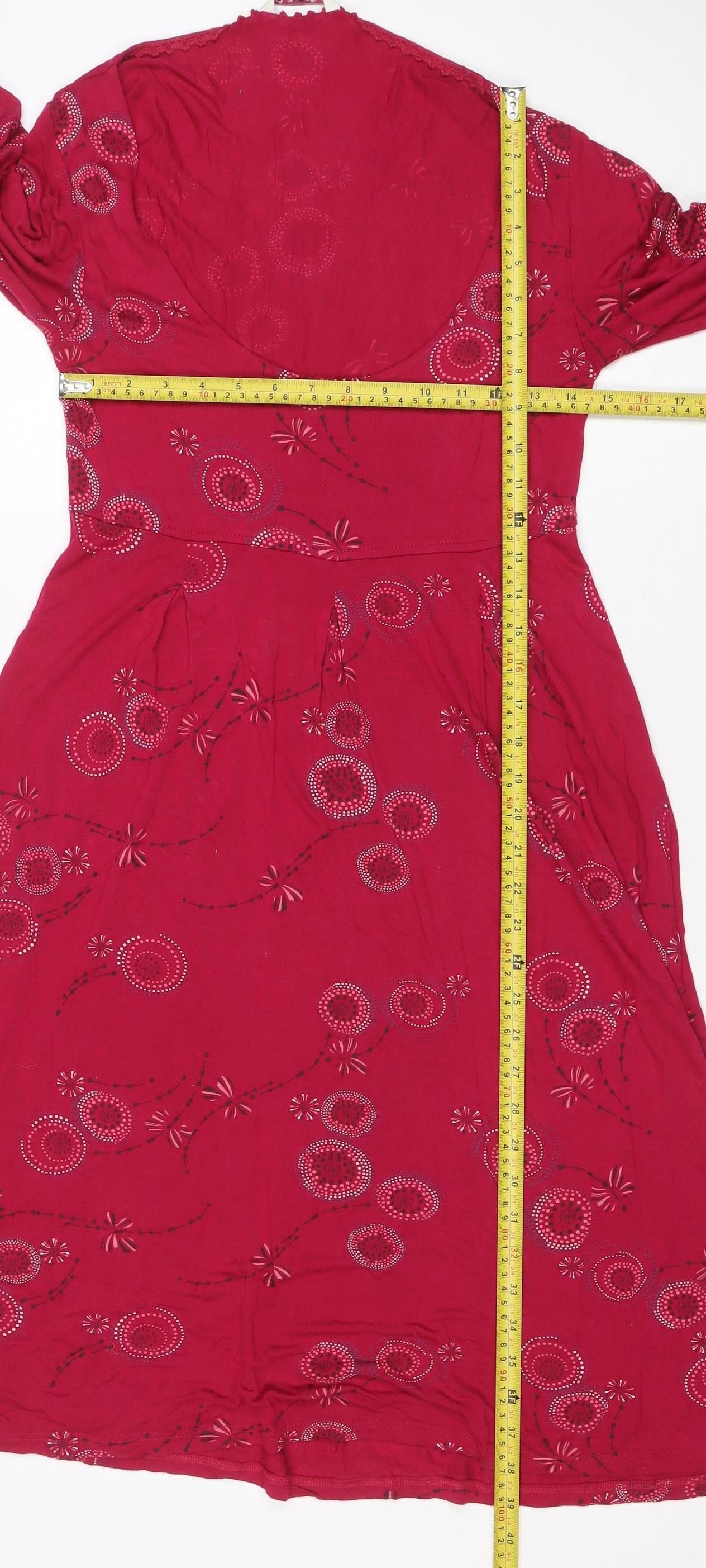 White Stuff Women Red Floral Embroidered A-Line Viscose Dress Size 12