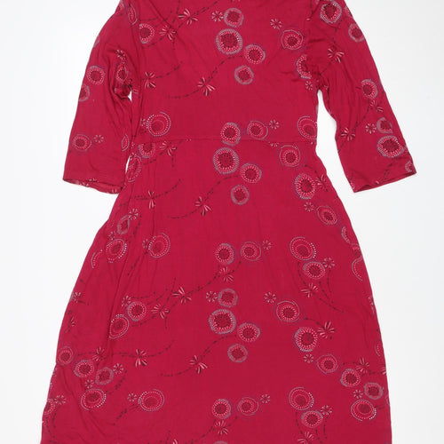 White Stuff Women Red Floral Embroidered A-Line Viscose Dress Size 12