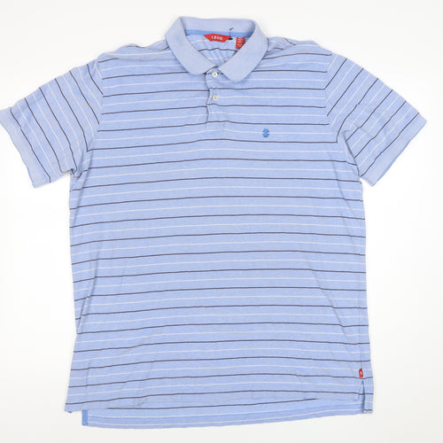 Izod Men's Blue Striped Cotton Polo Shirt XL Regular Fit