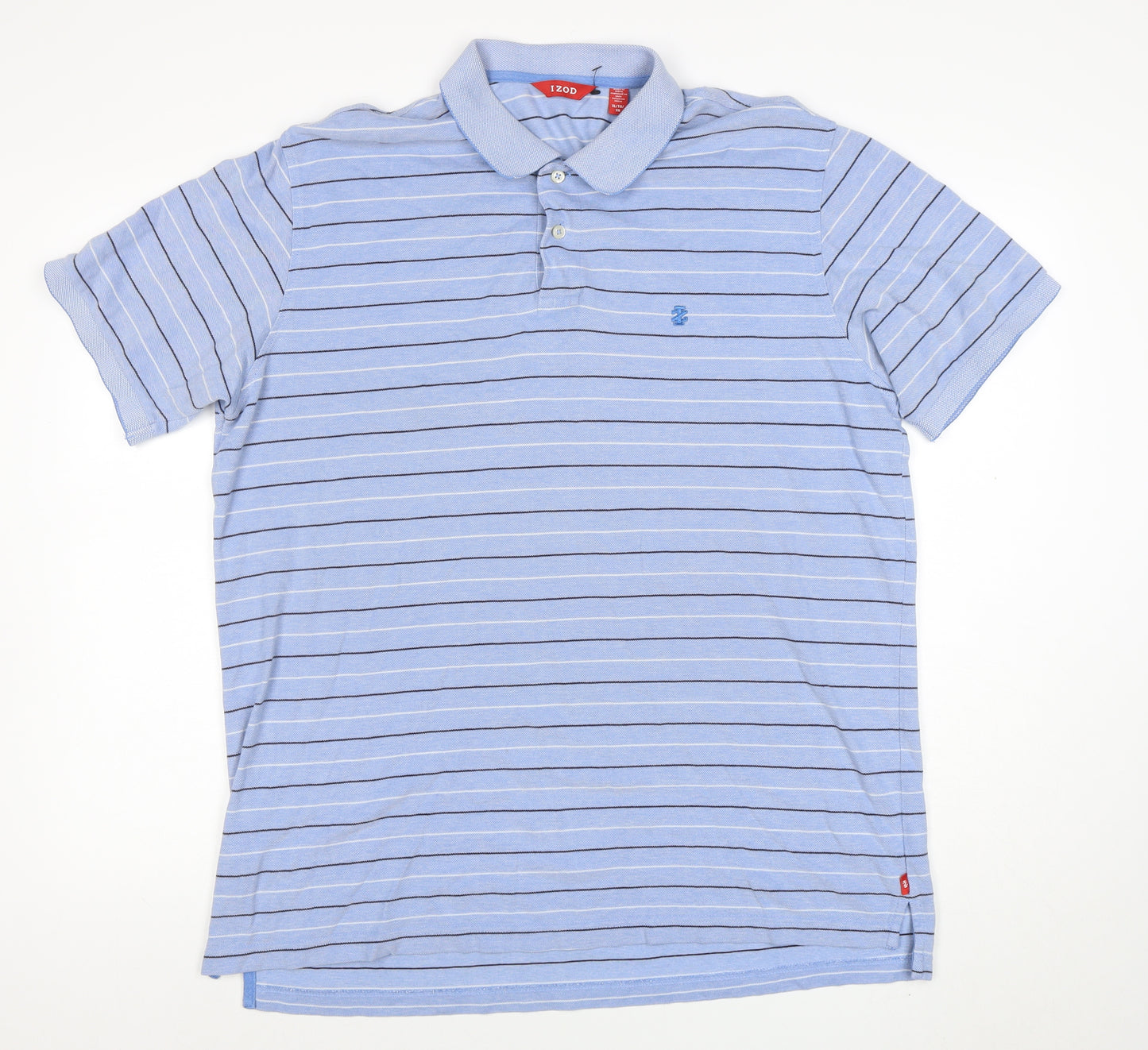 Izod Men's Blue Striped Cotton Polo Shirt XL Regular Fit