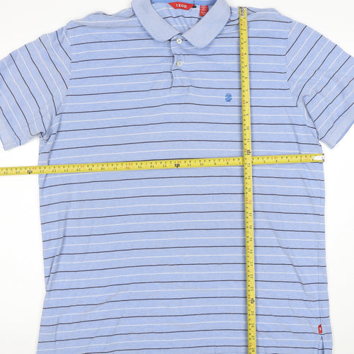 Izod Men's Blue Striped Cotton Polo Shirt XL Regular Fit