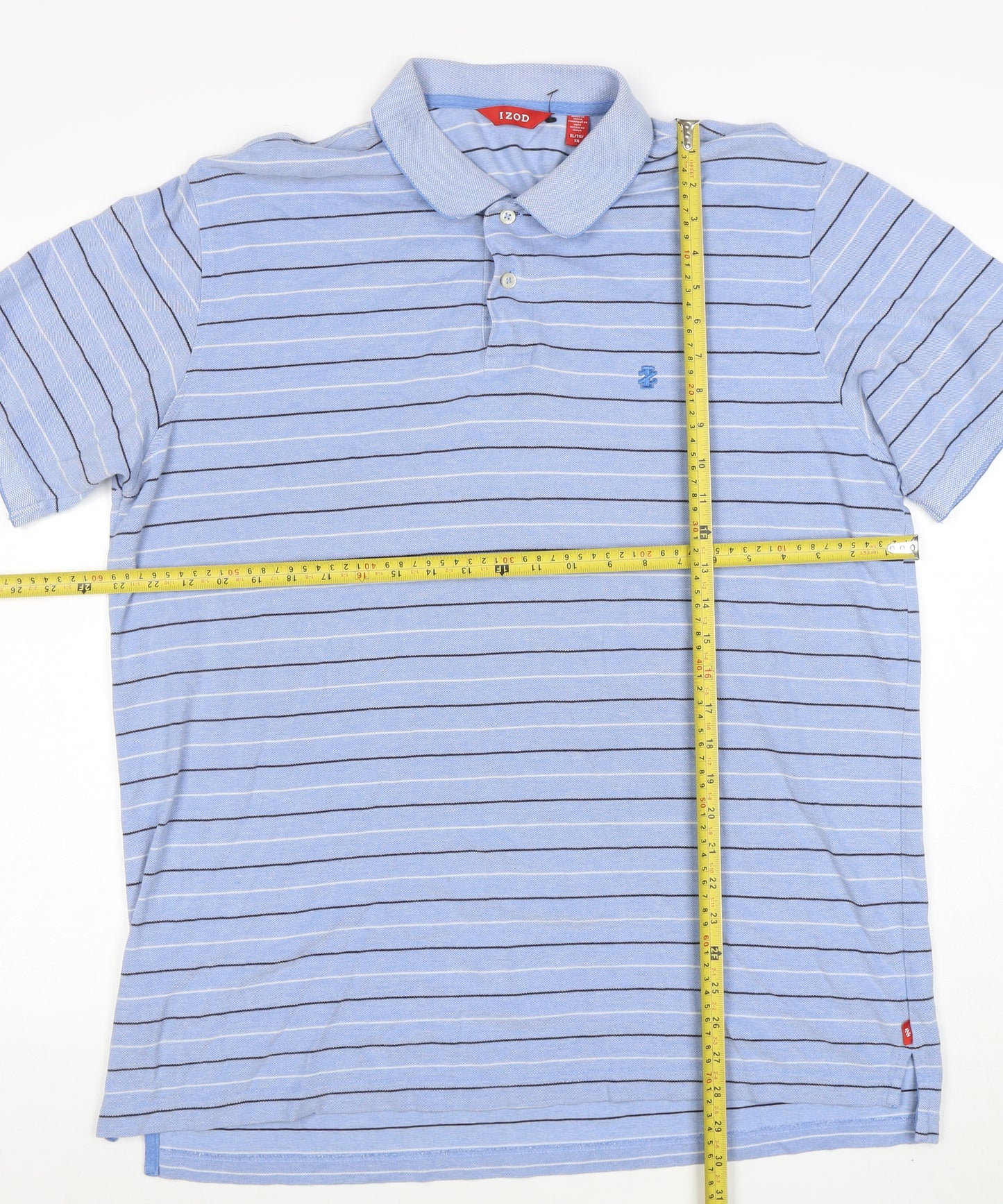 Izod Men's Blue Striped Cotton Polo Shirt XL Regular Fit
