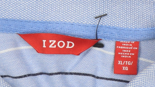 Izod Men's Blue Striped Cotton Polo Shirt XL Regular Fit