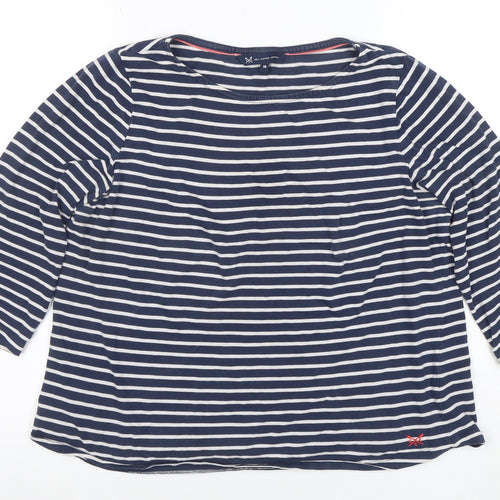 Crew Clothing Company Women Blue Striped Cotton 3/4 Sleeve T-Shirt Size 14