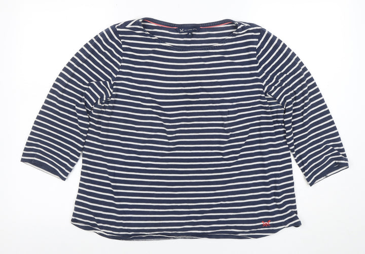 Crew Clothing Company Women Blue Striped Cotton 3/4 Sleeve T-Shirt Size 14