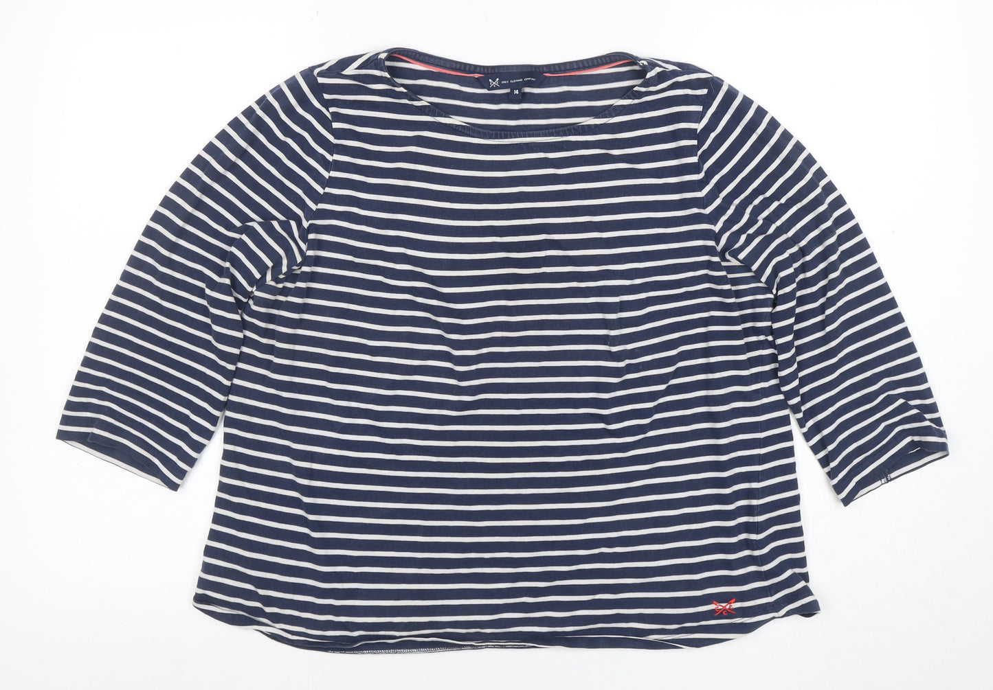 Crew Clothing Company Women Blue Striped Cotton 3/4 Sleeve T-Shirt Size 14