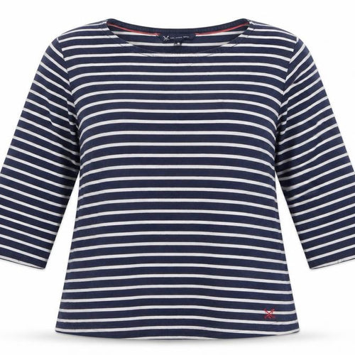 Crew Clothing Company Women Blue Striped Cotton 3/4 Sleeve T-Shirt Size 14