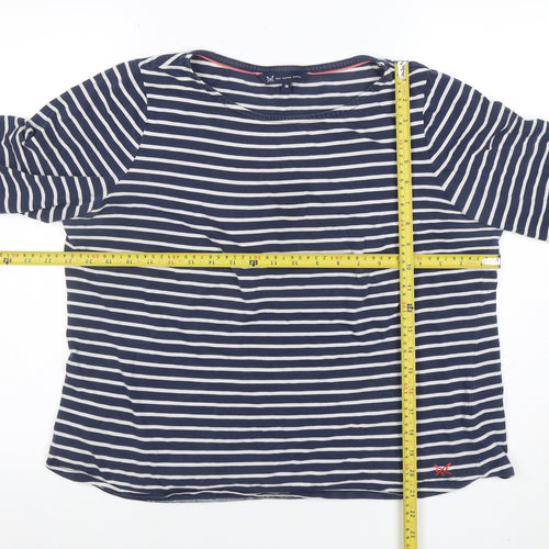 Crew Clothing Company Women Blue Striped Cotton 3/4 Sleeve T-Shirt Size 14