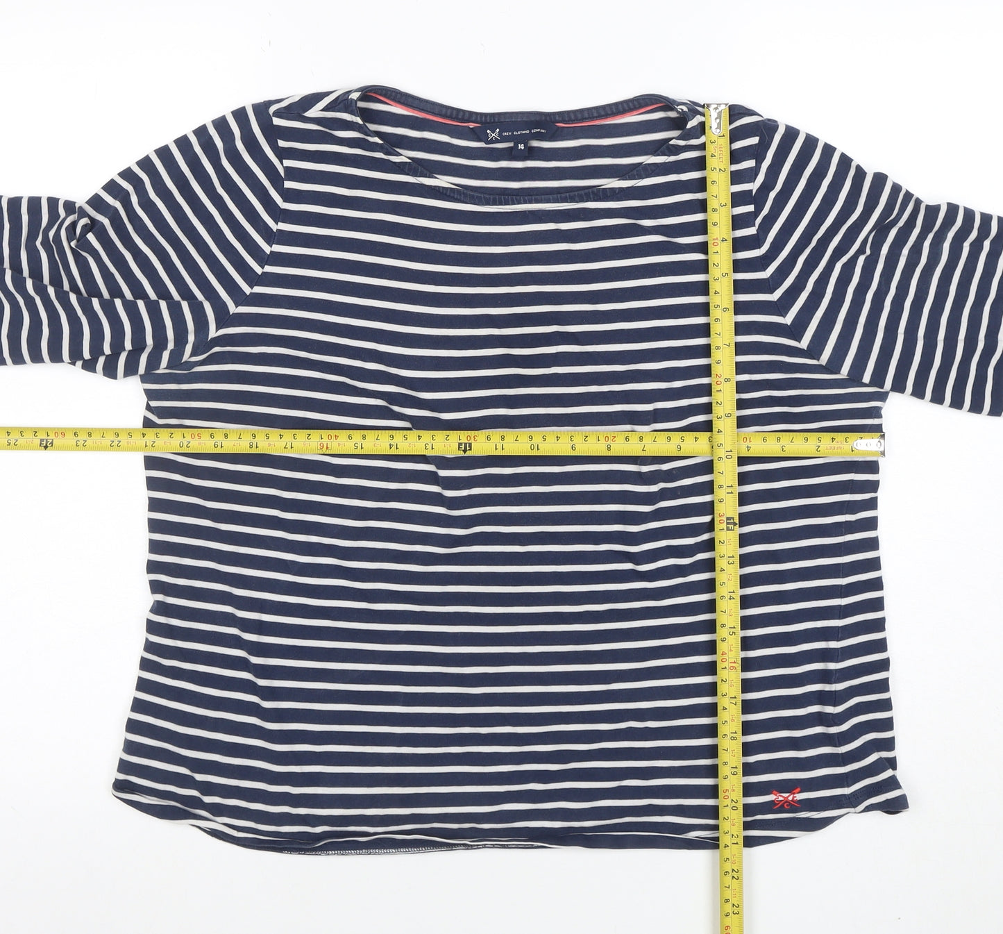 Crew Clothing Company Women Blue Striped Cotton 3/4 Sleeve T-Shirt Size 14
