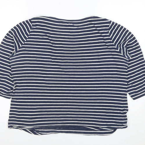 Crew Clothing Company Women Blue Striped Cotton 3/4 Sleeve T-Shirt Size 14