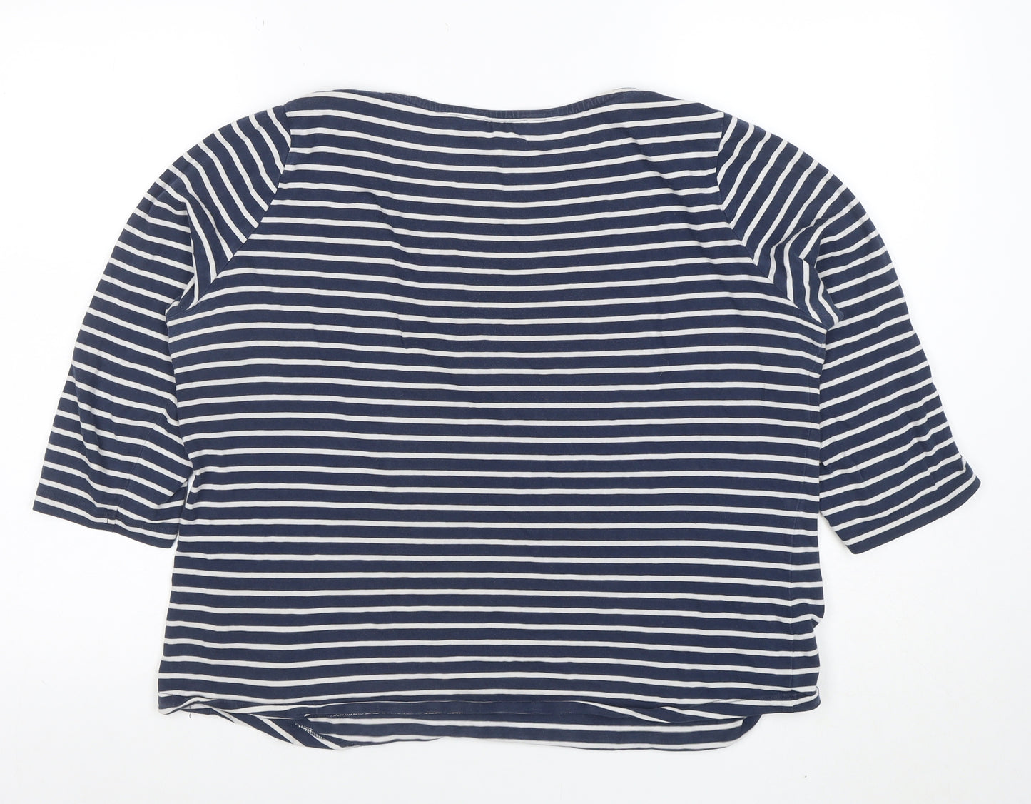 Crew Clothing Company Women Blue Striped Cotton 3/4 Sleeve T-Shirt Size 14