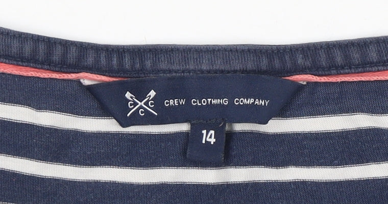 Crew Clothing Company Women Blue Striped Cotton 3/4 Sleeve T-Shirt Size 14