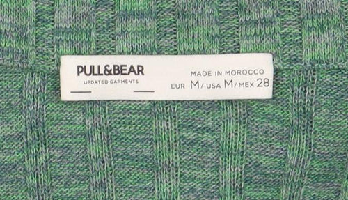 Pull&Bear Womens Green Cropped Collared Knit Long Sleeve Blouse Size M