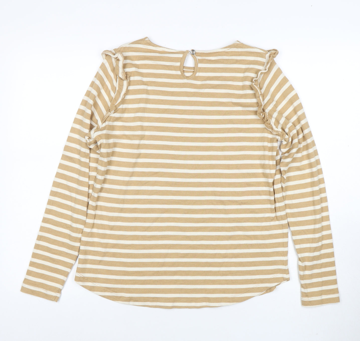 AND/OR Women’s Beige Striped Long Sleeve Cotton T-Shirt Size 12