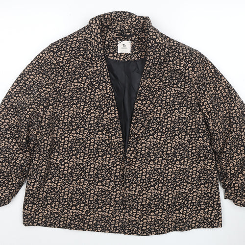 Tu Women Black Animal Print Regular Fit Lined Blazer Size 18