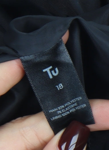 Tu Women Black Animal Print Regular Fit Lined Blazer Size 18