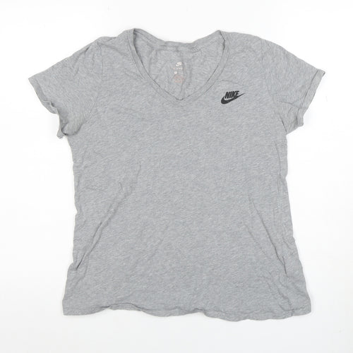 Nike Womens Grey V-Neck Short Sleeve Basic Cotton T-Shirt M