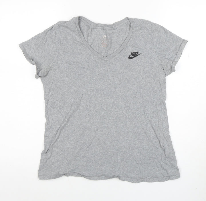 Nike Womens Grey V-Neck Short Sleeve Basic Cotton T-Shirt M
