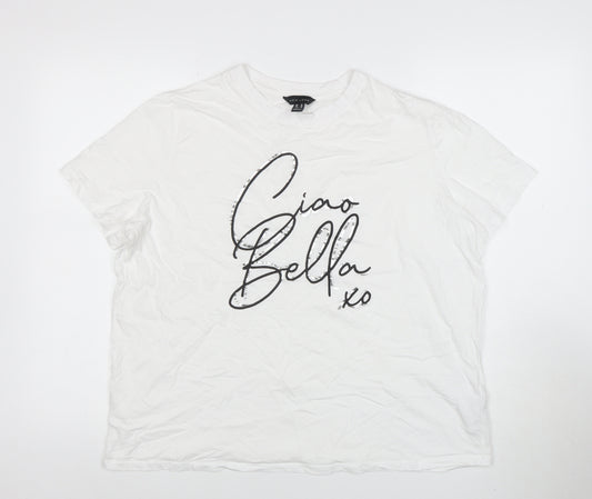 New Look Women White Cotton Ciao Bella Printed T-Shirt Size 18