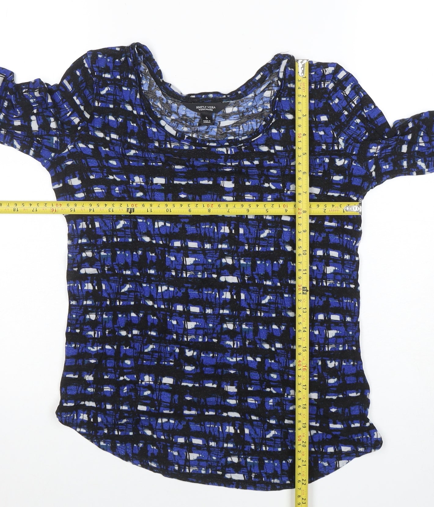 Simply Vera Vera Wang Women's Blue Geometric Long Sleeve Jersey Top Size S