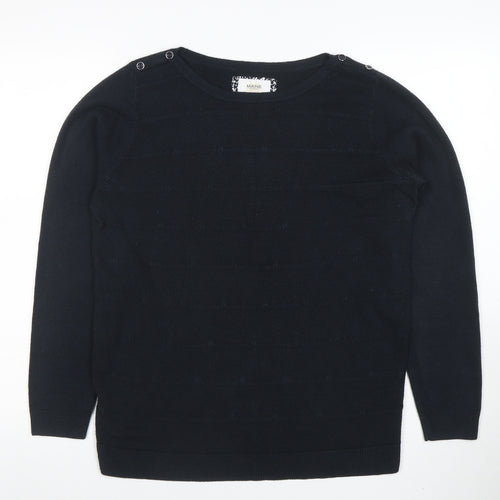 Maine New England Women's Black Cotton Knit Long Sleeve Top Size 14