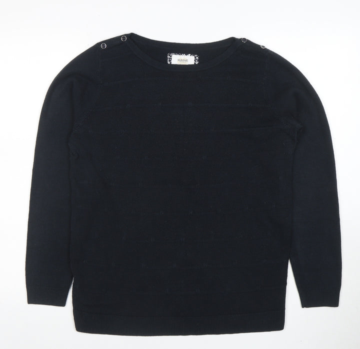 Maine New England Women's Black Cotton Knit Long Sleeve Top Size 14