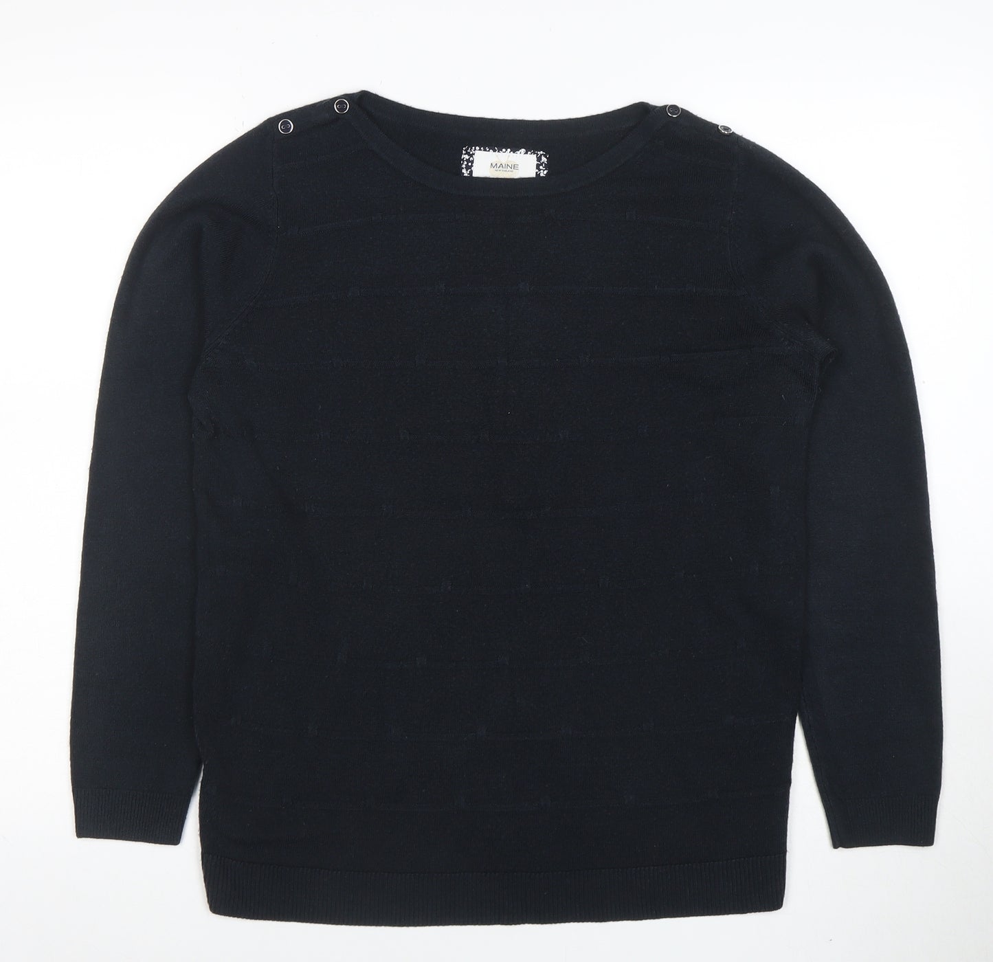 Maine New England Women's Black Cotton Knit Long Sleeve Top Size 14