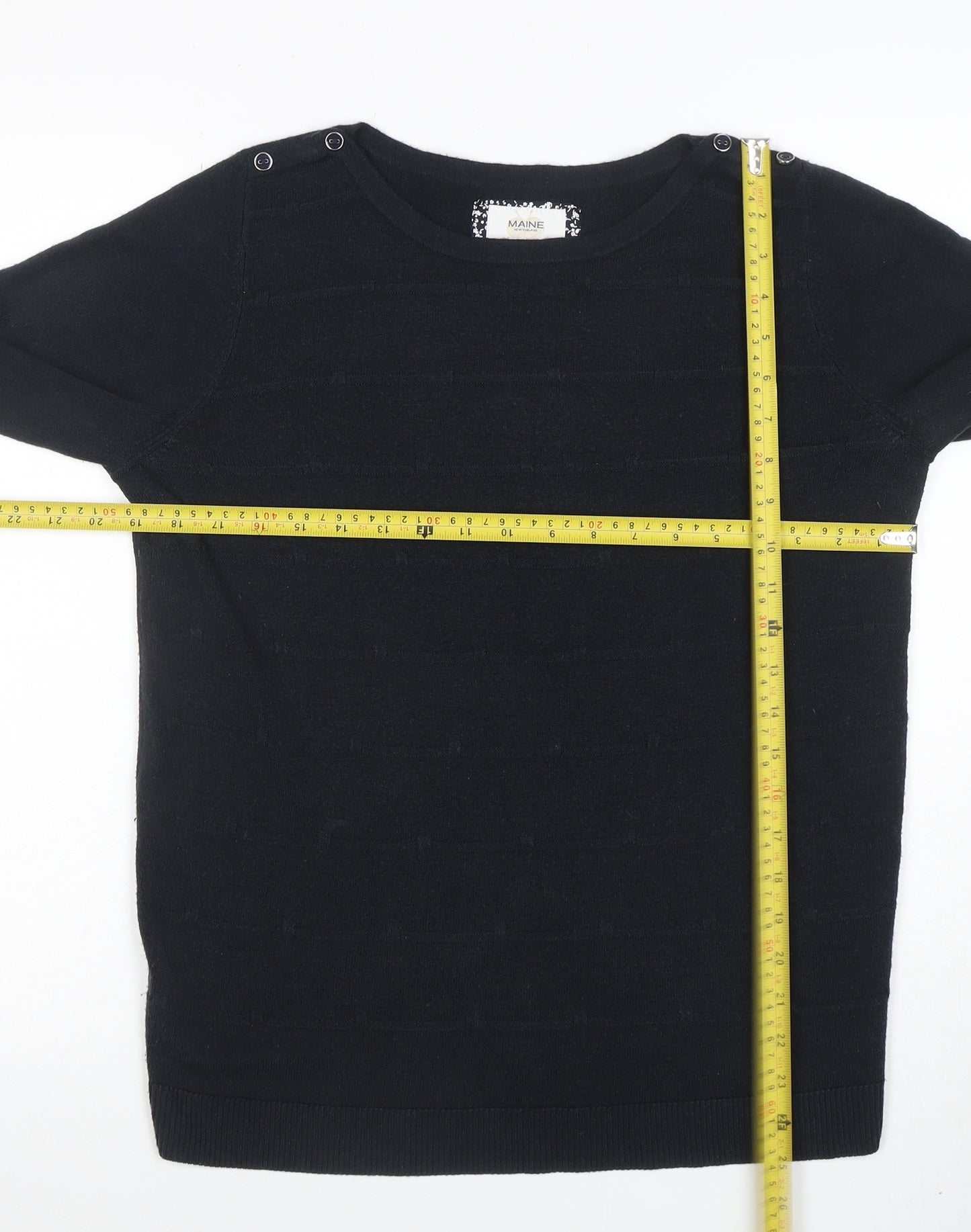 Maine New England Women's Black Cotton Knit Long Sleeve Top Size 14