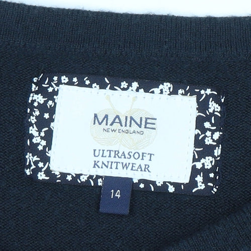 Maine New England Women's Black Cotton Knit Long Sleeve Top Size 14