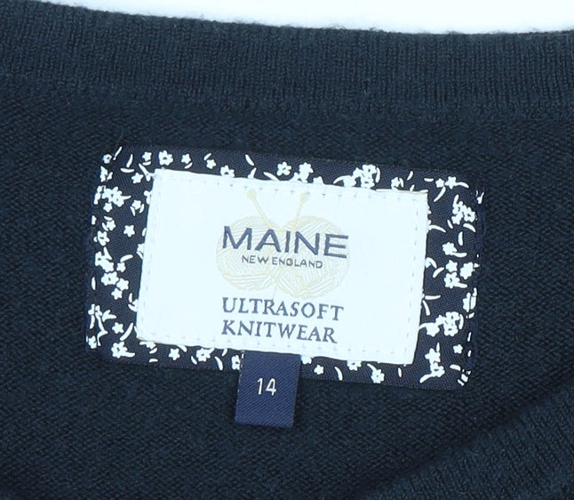 Maine New England Women's Black Cotton Knit Long Sleeve Top Size 14