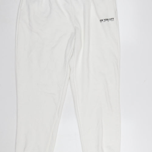 Dunnes Women’s White Jogger Trousers Size M Elastic Waist Pockets