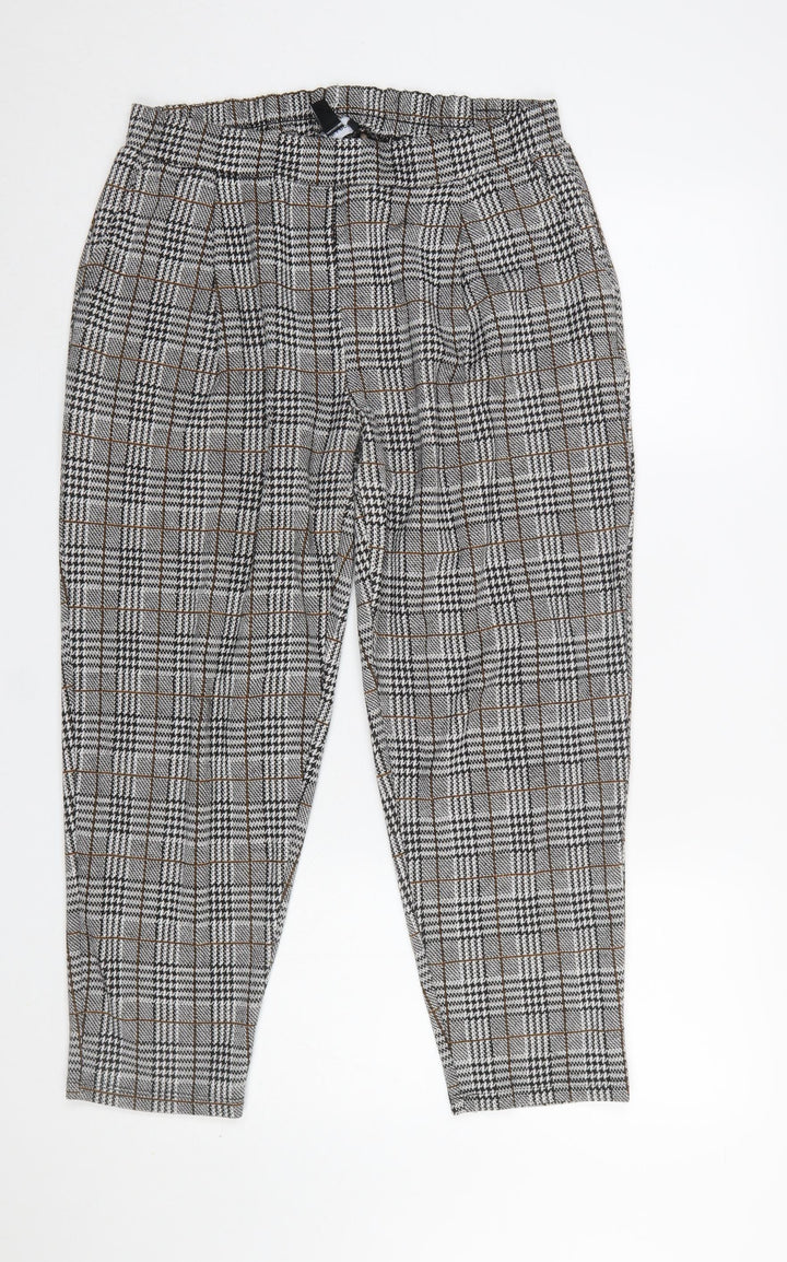 New Look Women's Grey Check Tapered Trousers Size 14