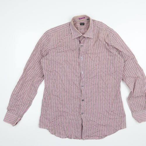 Paul Smith Men’s Pink Floral Stripe Long Sleeve Slim Fit Cotton Shirt 15.5