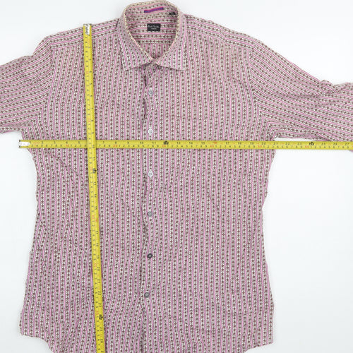 Paul Smith Men’s Pink Floral Stripe Long Sleeve Slim Fit Cotton Shirt 15.5