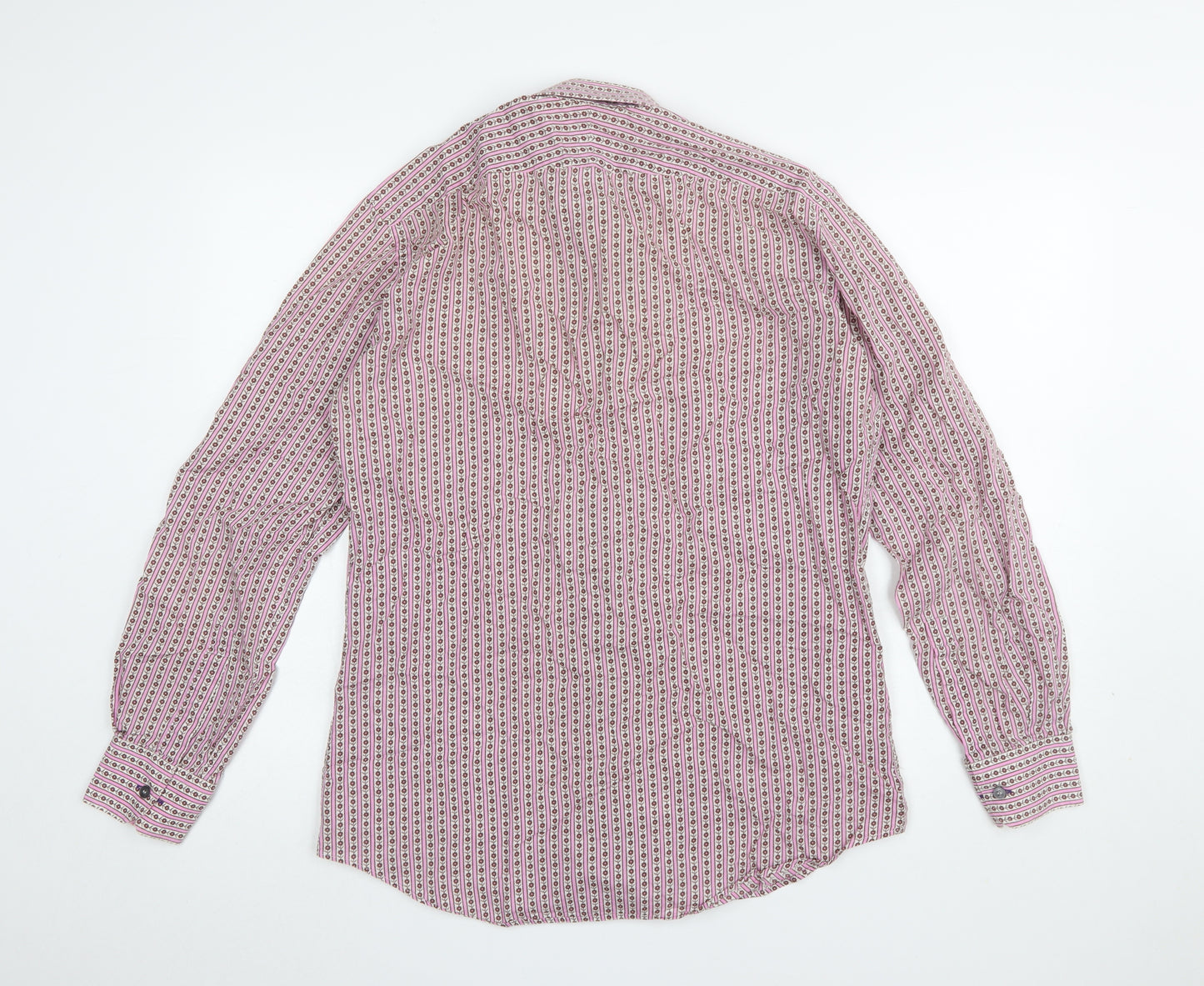 Paul Smith Men’s Pink Floral Stripe Long Sleeve Slim Fit Cotton Shirt 15.5