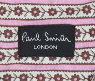 Paul Smith Men’s Pink Floral Stripe Long Sleeve Slim Fit Cotton Shirt 15.5