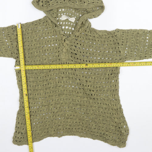 Fat Face Women’s Green Linen Blend Crochet Hooded Jumper Size 6