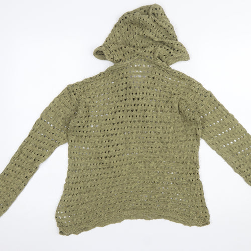 Fat Face Women’s Green Linen Blend Crochet Hooded Jumper Size 6