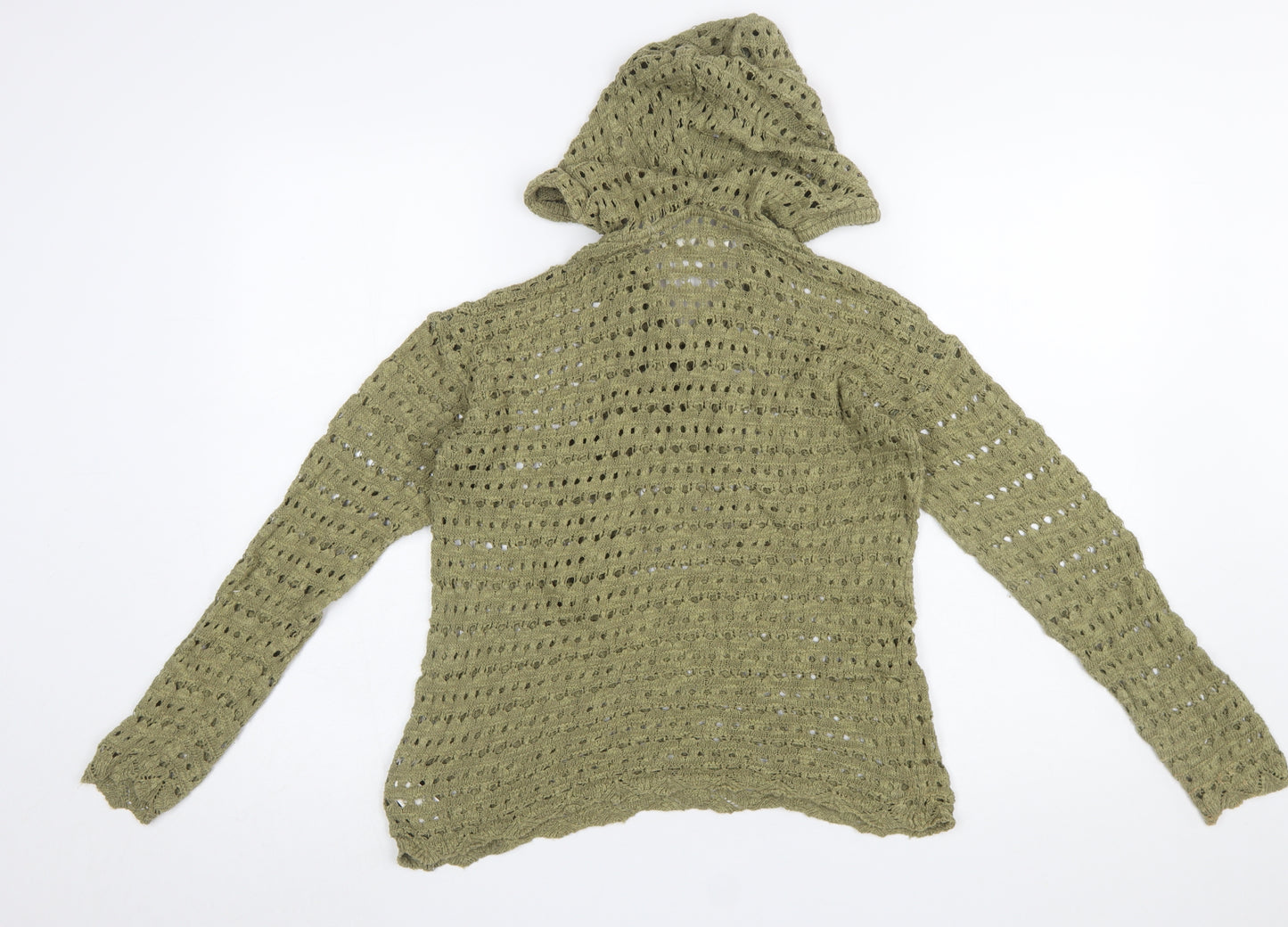 Fat Face Women’s Green Linen Blend Crochet Hooded Jumper Size 6