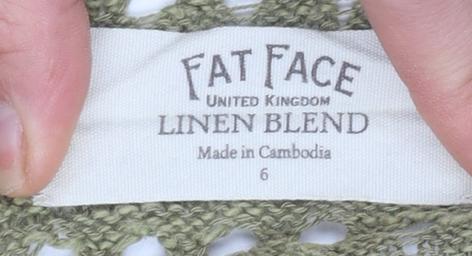 Fat Face Women’s Green Linen Blend Crochet Hooded Jumper Size 6