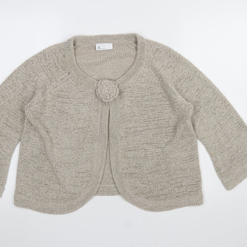 BHS Womens Beige Knit Cardigan Size 18 Round Neck 3/4 Sleeve