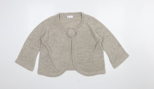 BHS Womens Beige Knit Cardigan Size 18 Round Neck 3/4 Sleeve