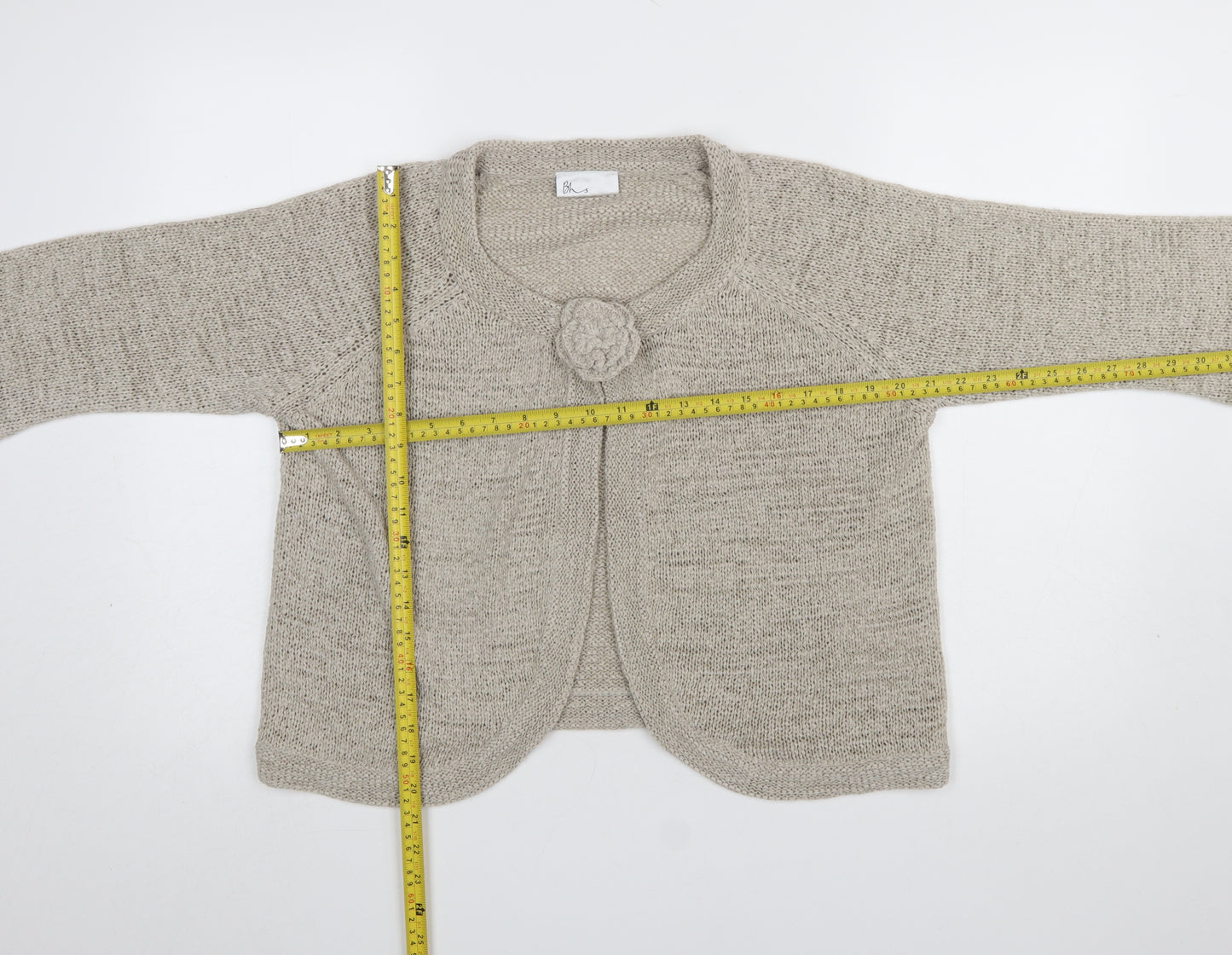 BHS Womens Beige Knit Cardigan Size 18 Round Neck 3/4 Sleeve